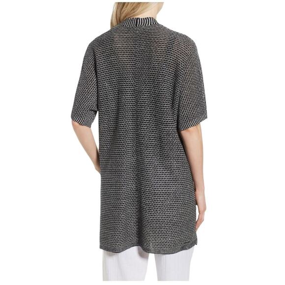 Eileen Fisher 100% Organic Linen Black White Knit Kimono Cardigan NWT, Medium - Picture 2 of 14